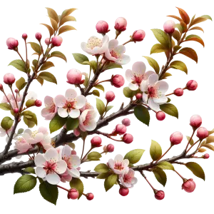 Cherry Blossom Branch with Pink and White Flowers