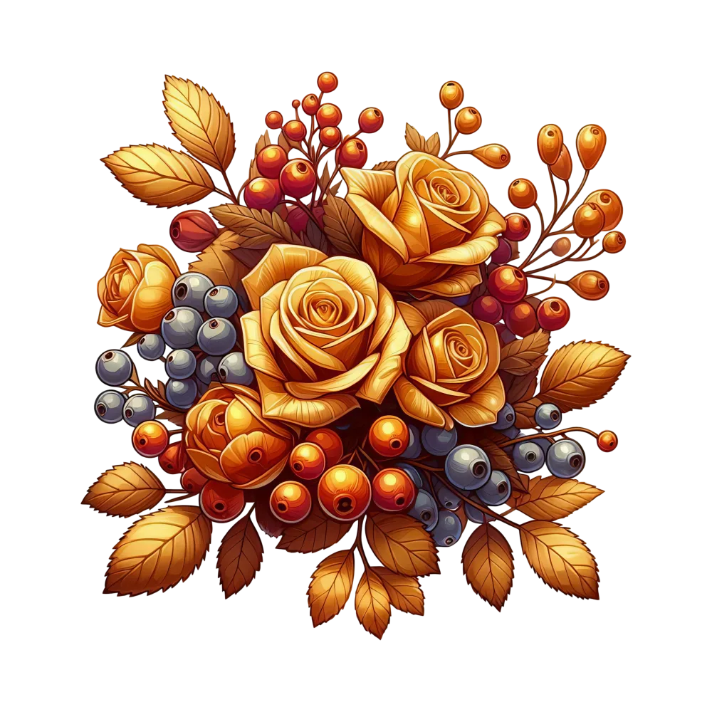 Rustic Autumn Bouquet with Orange Roses and Berries