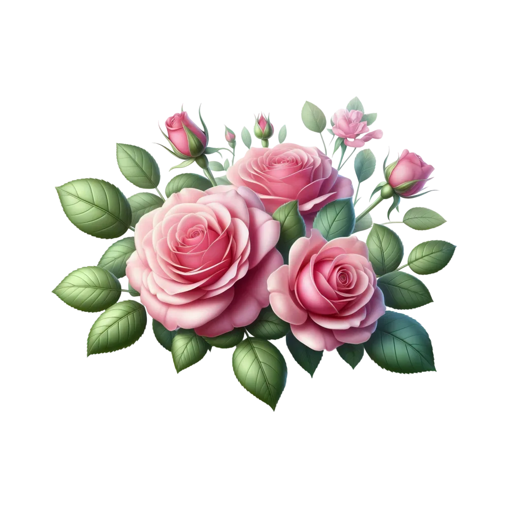 Pink Roses Bouquet with Green Leaves