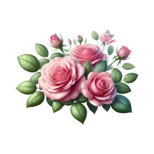 Pink Roses Bouquet with Green Leaves