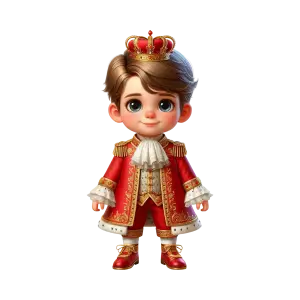 Cute Cartoon Little Prince in Royal Red Costume with Crown