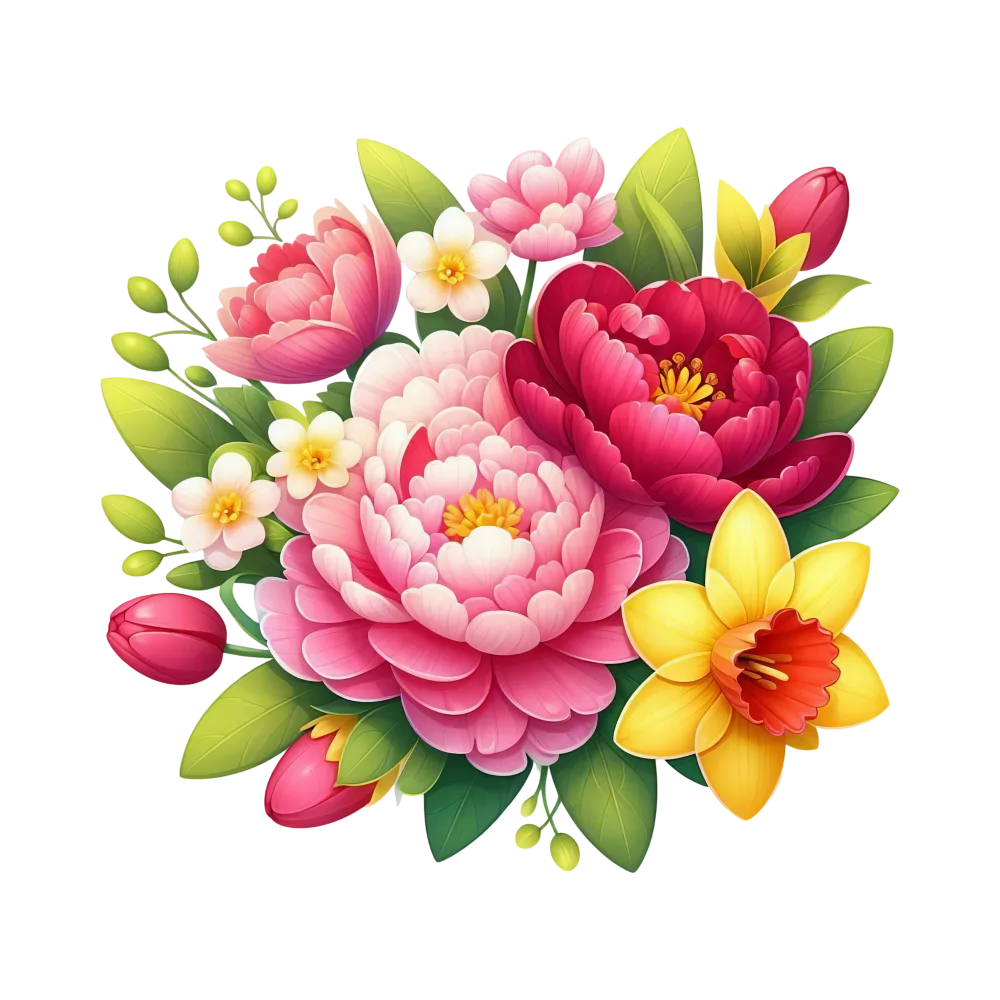 Colorful Floral Bouquet with Peonies and Daffodil