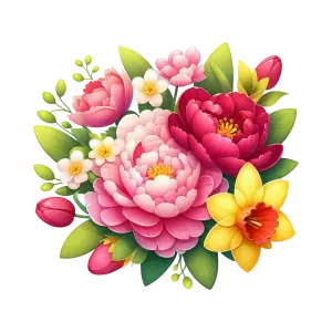 Colorful Floral Bouquet with Peonies and Daffodil