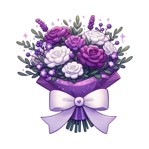 Purple and White Floral Bouquet with Ribbon