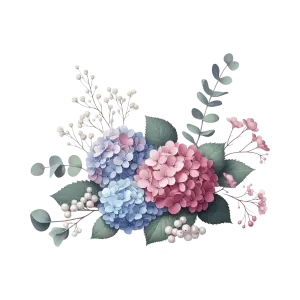 Blue and Pink Hydrangea Floral Arrangement with Greenery