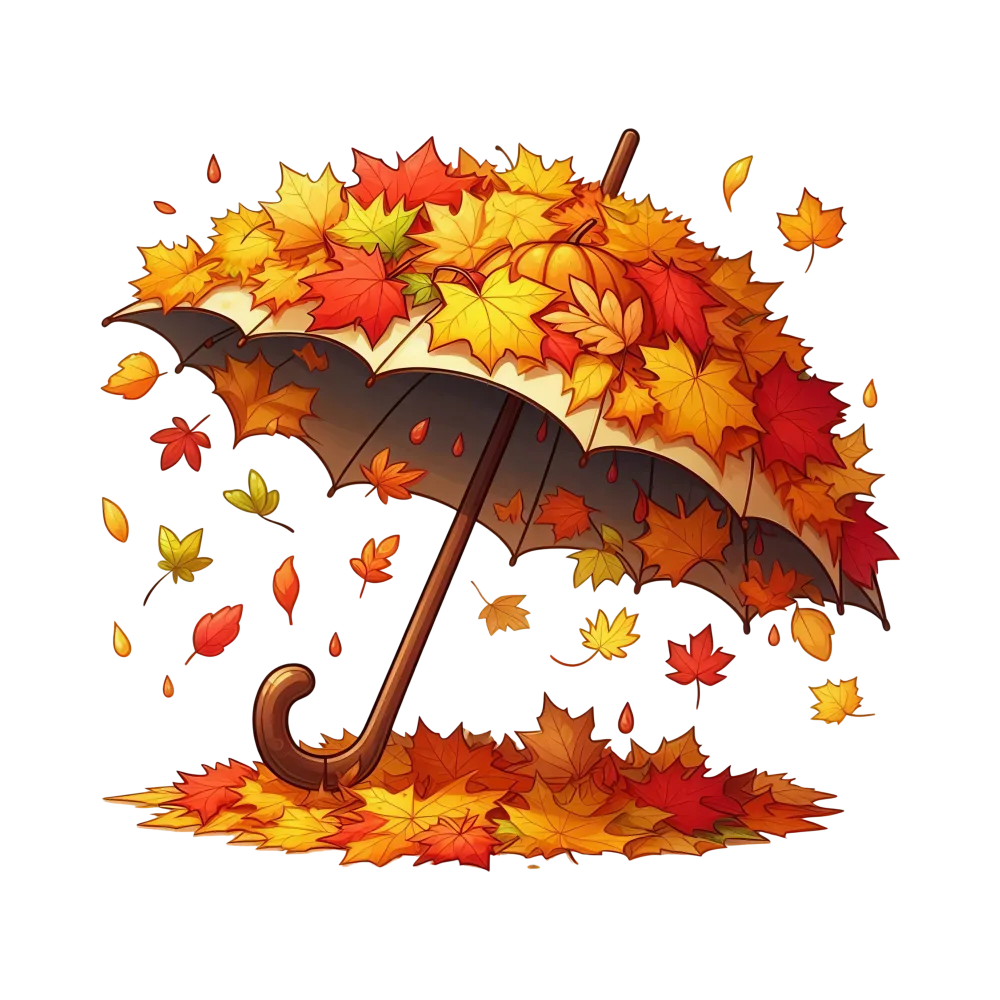 Autumn Umbrella Covered with Orange and Red Fallen Leaves