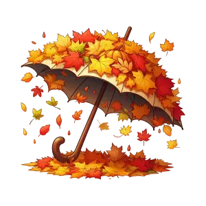 Autumn Umbrella Covered with Orange and Red Fallen Leaves