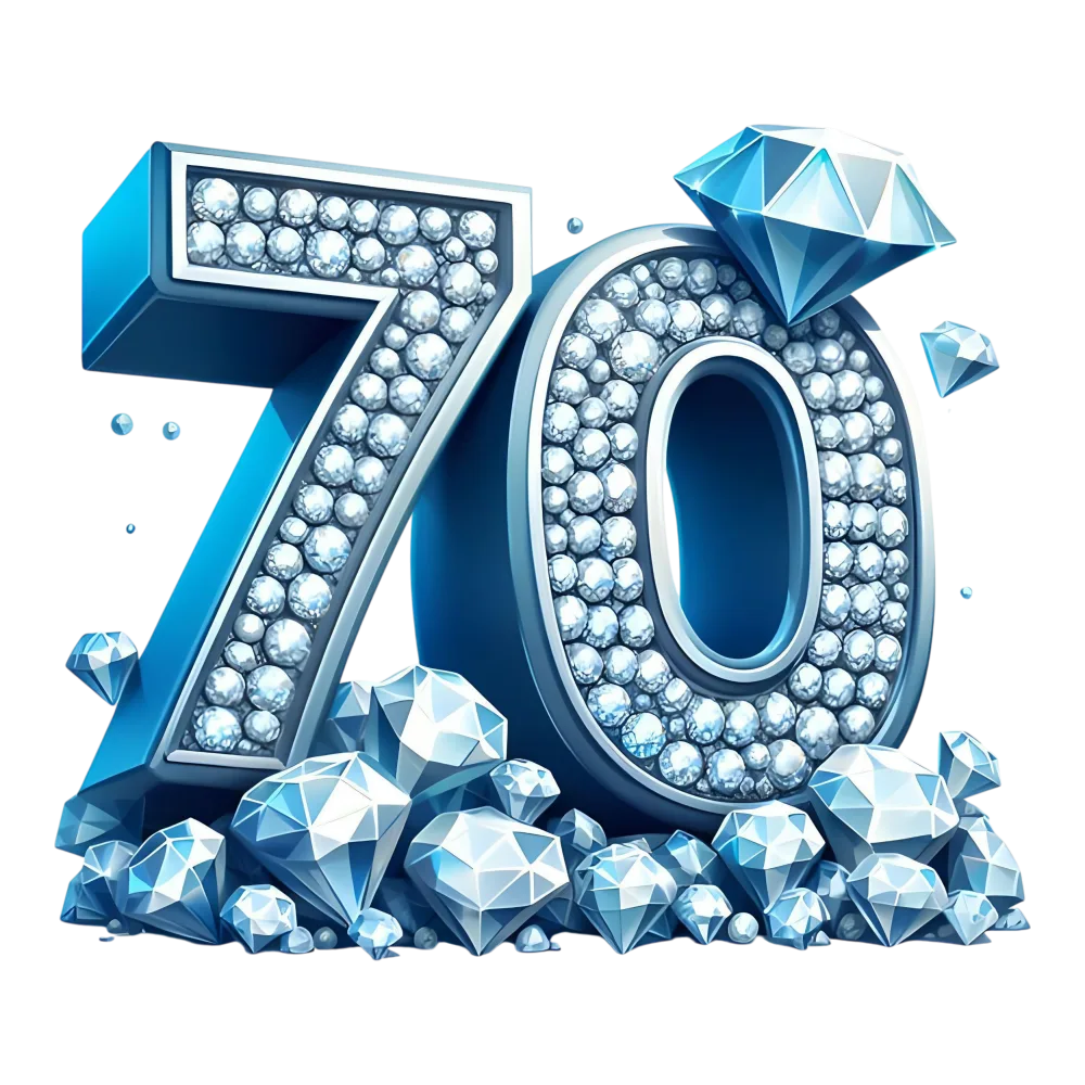 70 Number Made of Blue Diamonds and Gems