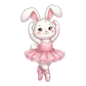 Cute Bunny in Pink Ballet Dress and Shoes