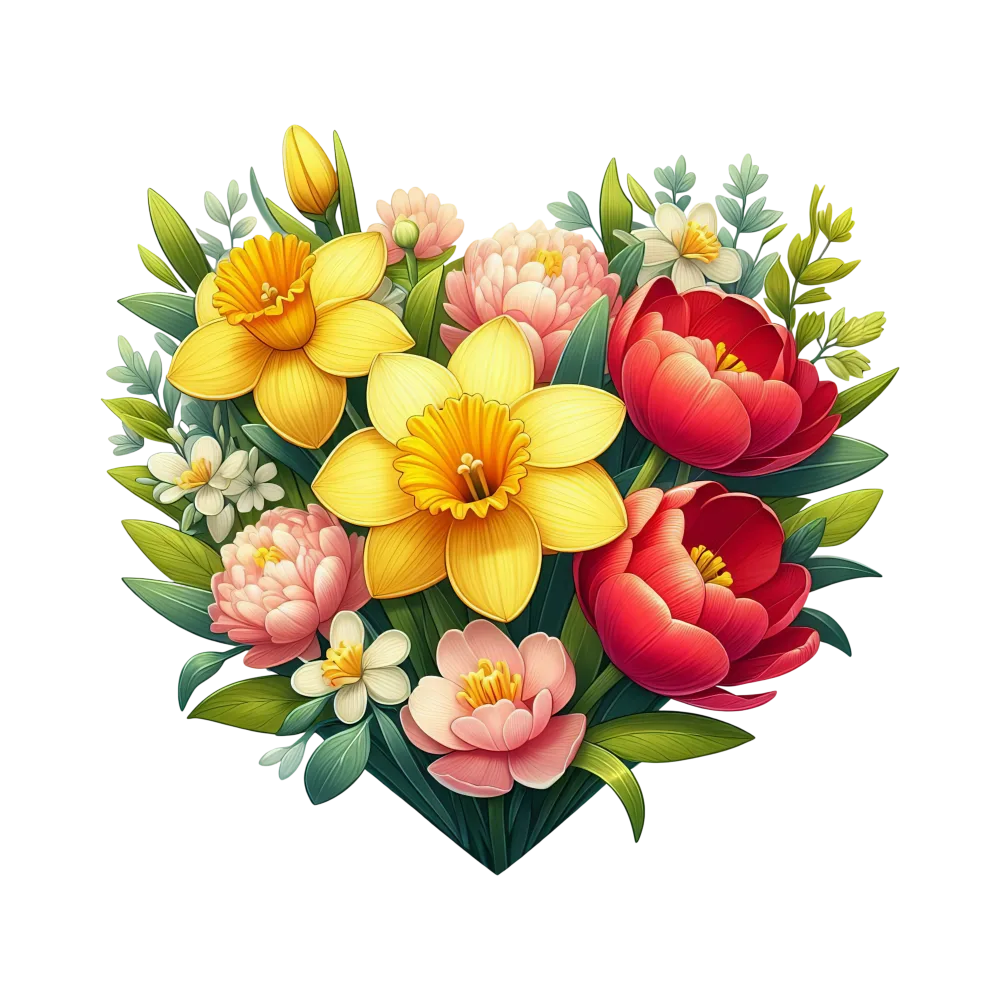 Colorful Spring Flower Bouquet with Daffodils and Tulips