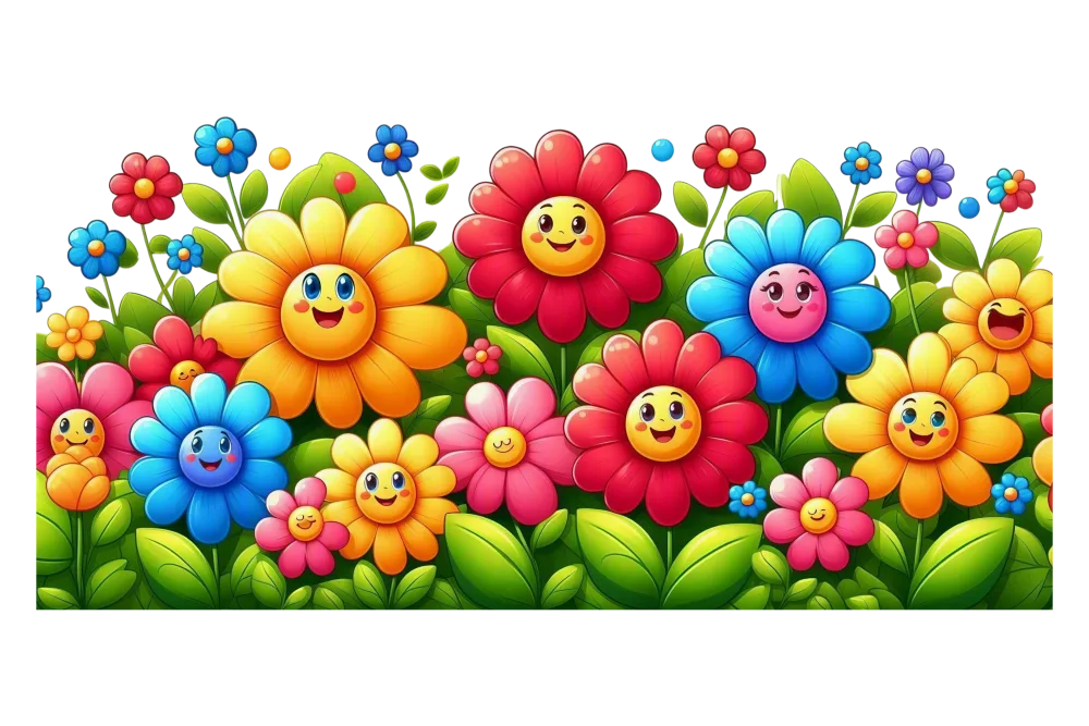 Colorful Cartoon Flowers with Smiling Faces