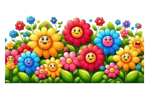 Colorful Cartoon Flowers with Smiling Faces