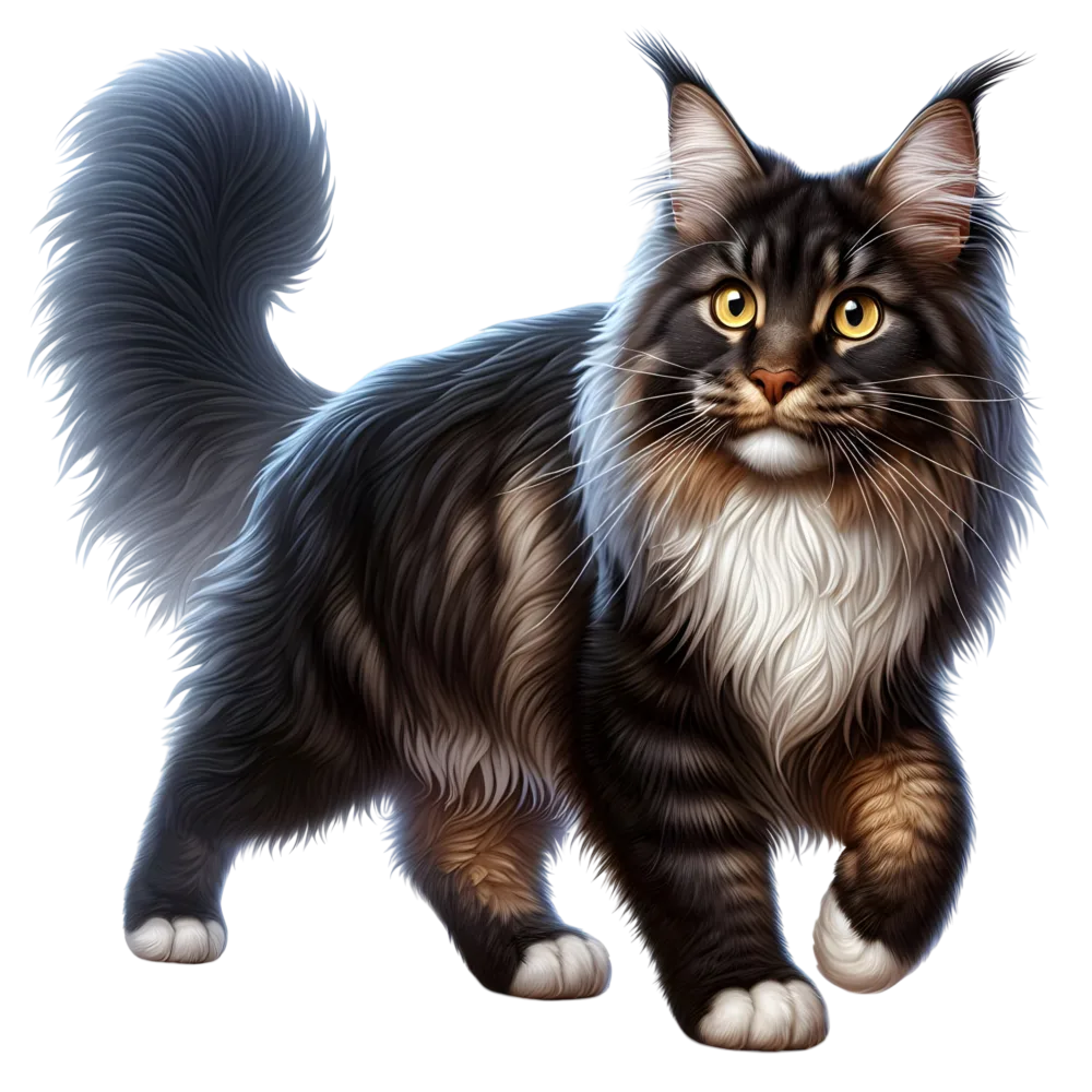 Realistic Maine Coon Cat with Fluffy Tail Walking