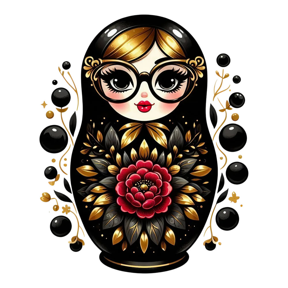 Decorative Matryoshka Doll with Glasses and Floral Pattern