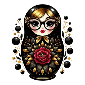 Decorative Matryoshka Doll with Glasses and Floral Pattern