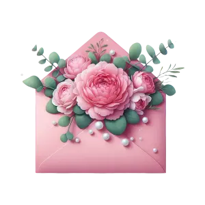Pink Flowers and Greenery Coming Out of Pink Envelope