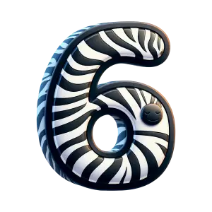 3D Number 6 with Zebra Stripe Pattern
