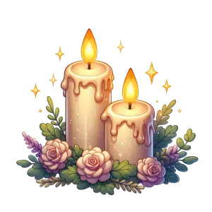 Decorative Burning Candles with Floral Arrangement