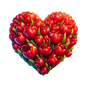 Heart-Shaped Bouquet of Red Tulips with Green Leaves
