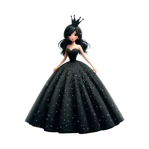 Elegant Black Dress Princess with Crown