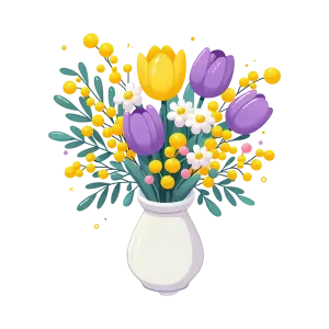 Colorful Bouquet of Tulips and Daisies in White Vase