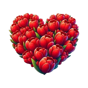 Heart-Shaped Bouquet of Red Tulips with Green Leaves
