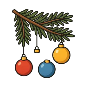 Christmas Tree Branch with Hanging Colorful Ornaments