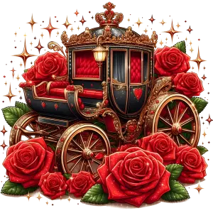 Ornate Royal Carriage with Red Roses and Golden Accents