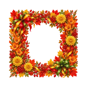 Autumn Floral Wreath Frame with Colorful Ribbons