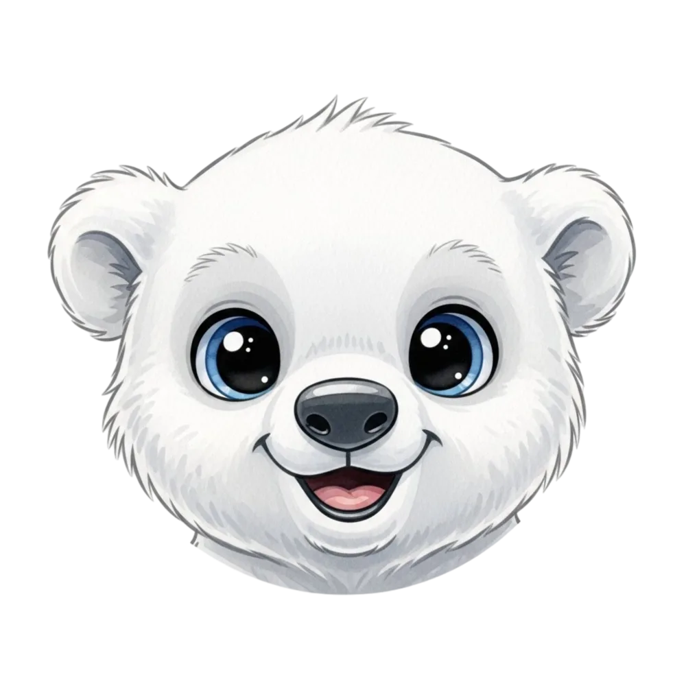 Cute Cartoon Polar Bear Face with Big Blue Eyes