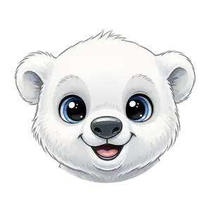 Cute Cartoon Polar Bear Face with Big Blue Eyes