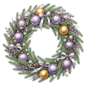 Festive Christmas Wreath with Purple and Gold Ornaments