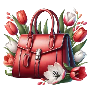 Red Leather Handbag with Tulip Flowers