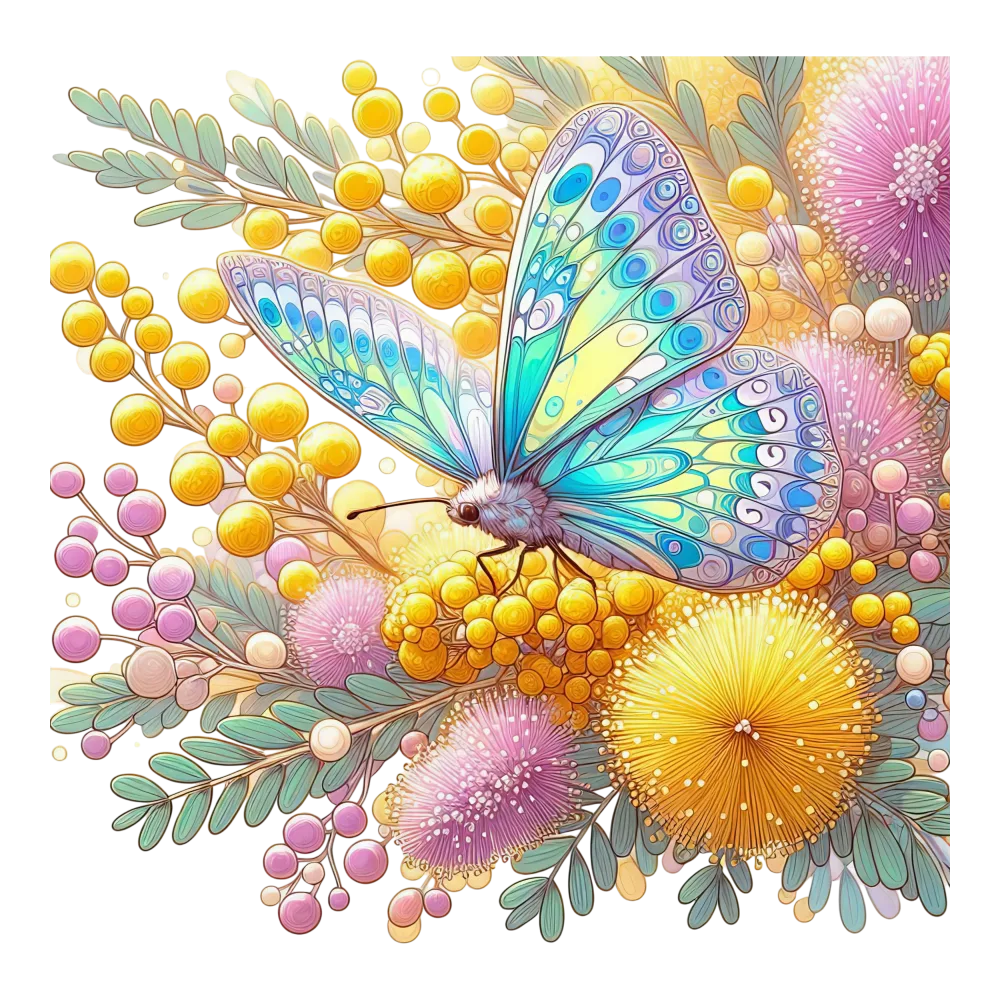 Blue and Yellow Butterfly on Colorful Floral Background