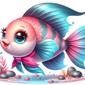 Colorful Cartoon Fish with Big Eyes and Scarf Underwater