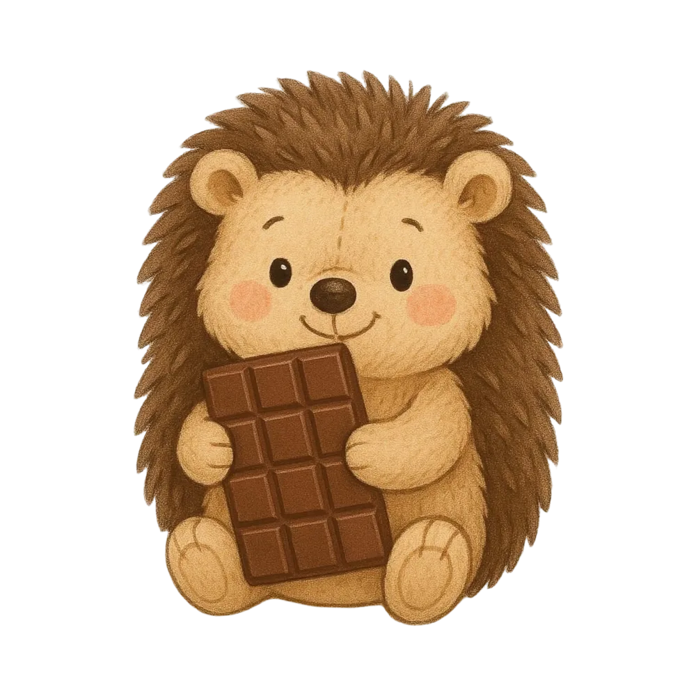 Cute cartoon hedgehog holding chocolate bar