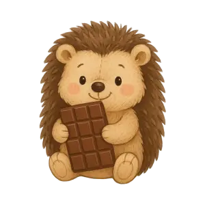 Cute cartoon hedgehog holding chocolate bar