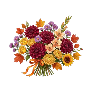 Colorful Autumn Flower Bouquet with Decorative Ribbon