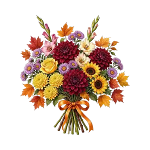 Colorful Autumn Flower Bouquet with Ribbon
