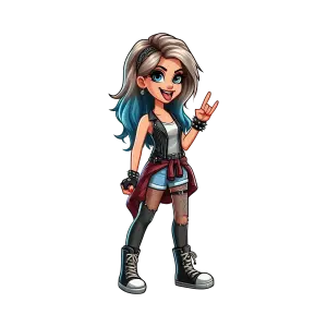 Cartoon Punk Girl with Rock Gesture