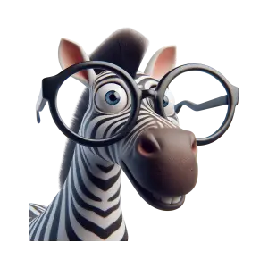 3D Cartoon Zebra Wearing Large Round Glasses