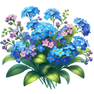 Colorful Bouquet of Blue and Pink Forget-Me-Not Flowers