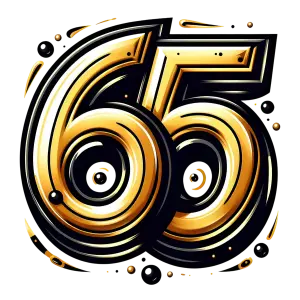 Golden 65 Number Design with Black Accents