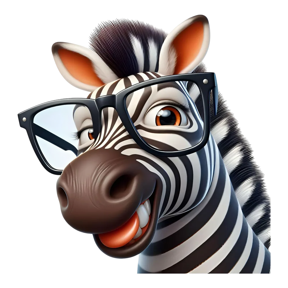 Smiling Cartoon Zebra Wearing Glasses
