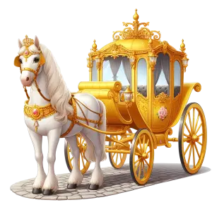 Elegant White Horse with Golden Royal Carriage