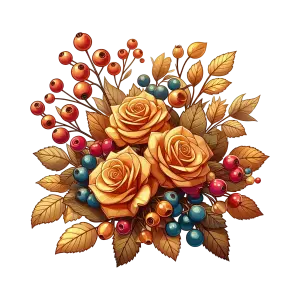 Autumn Bouquet with Yellow Roses and Colorful Berries