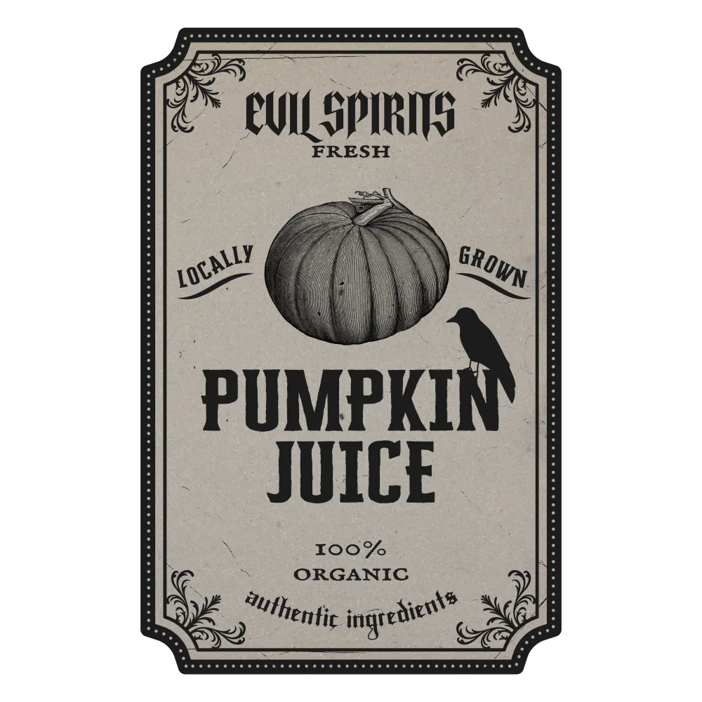 Vintage Style Pumpkin Juice Label with Raven Illustration