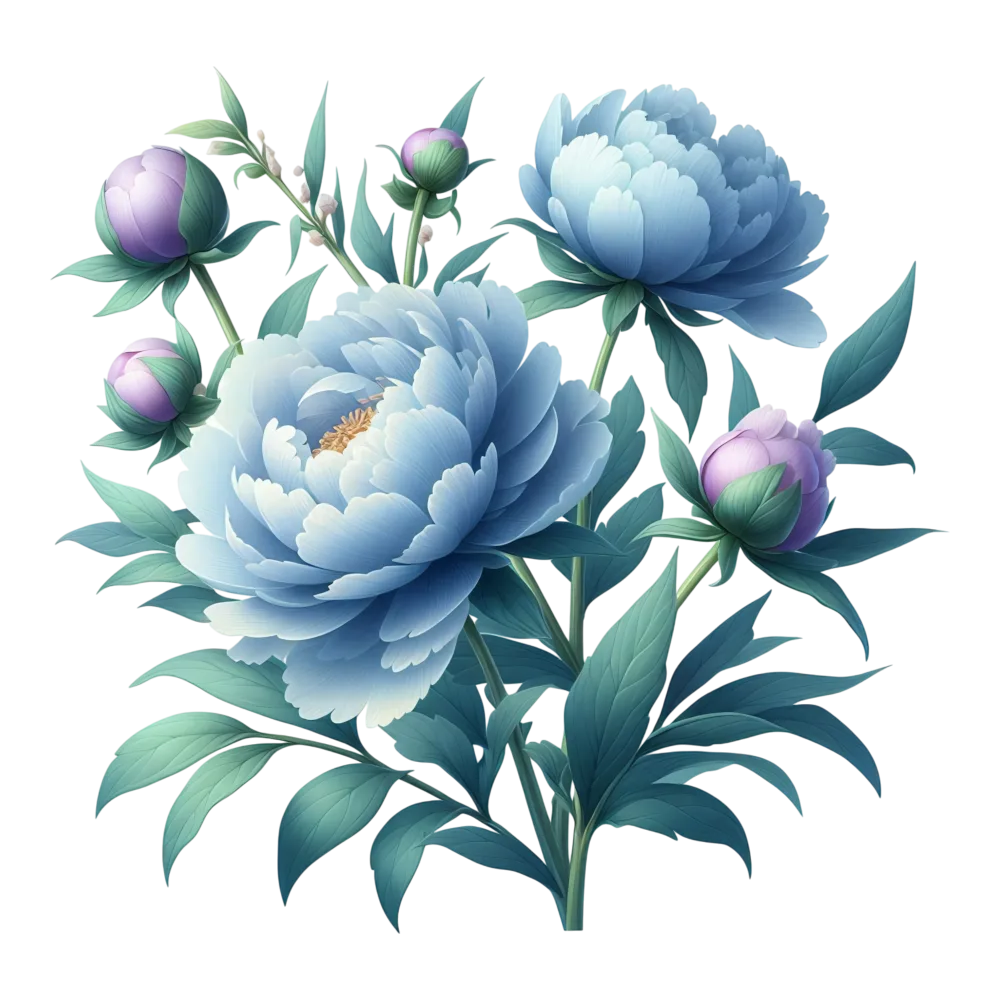 Blue and Purple Peony Floral Illustration