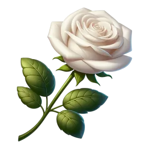 Realistic White Rose with Green Leaves PNG
