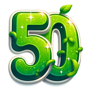 Green Sparkling 3D Number 50 with Leaves